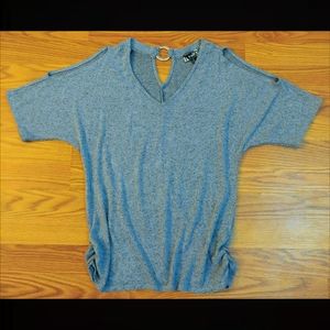 naif Heather Blue Cold Shoulder Top Medium